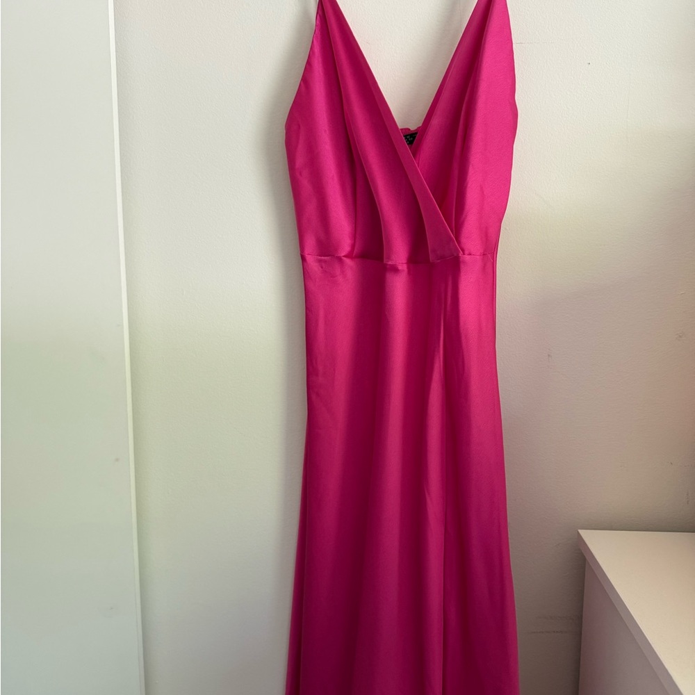 Boohoo Pink Slip Dress Spaghetti Strap V-Neck Cocktail